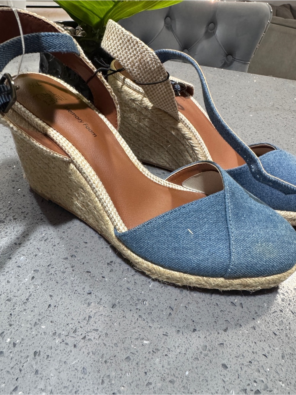 Blue Denim Wedge Sandals - Memory Foam Comfort